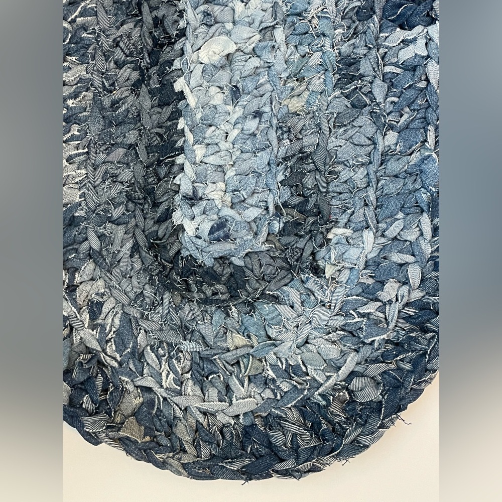 Handmade Denim Jean Oval Crocheted Blue Gray Accent Rug Decor Country Farmhouse - Picture 3 of 5